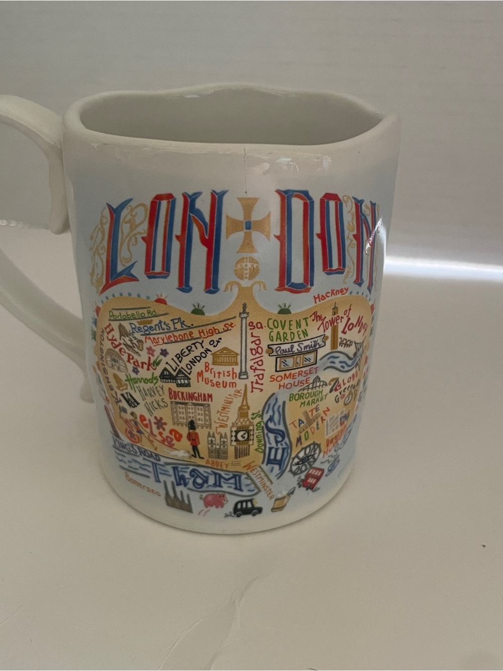 London Illustrated Ceramic Coffee Mug- White